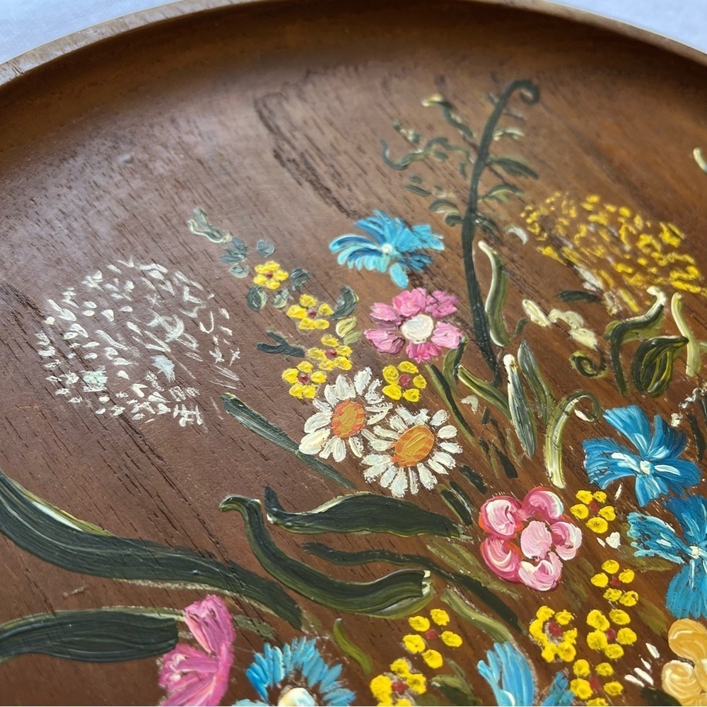 Vintage 1979 Dutch Round Wooden Bouquet Floral Art Wall Hanging - Picture 8 of 10